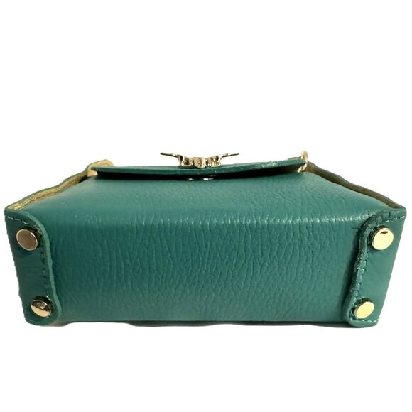 Gold Bee Handbag-Vera Pelle-Made In Italy-Leather Grab Handle Bag W/ Chain Strap - Picture 4 of 15